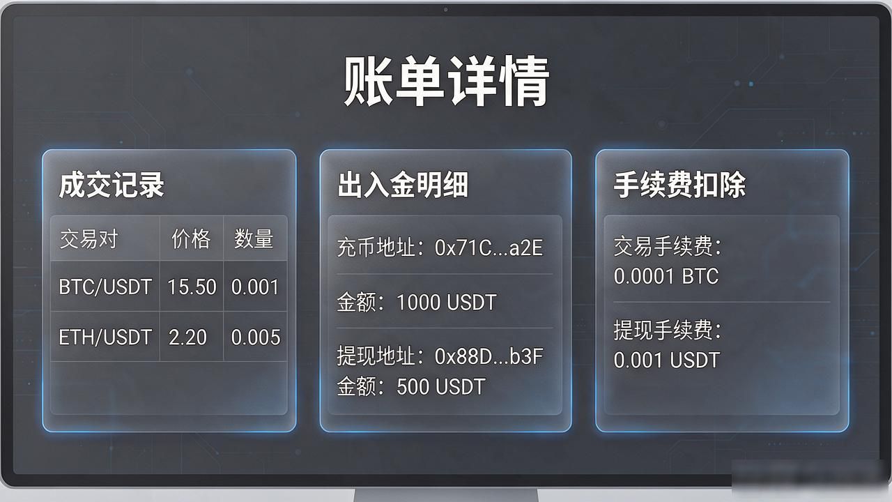 怎么查数字货币账单？交易明细、出入金、手续费全说清